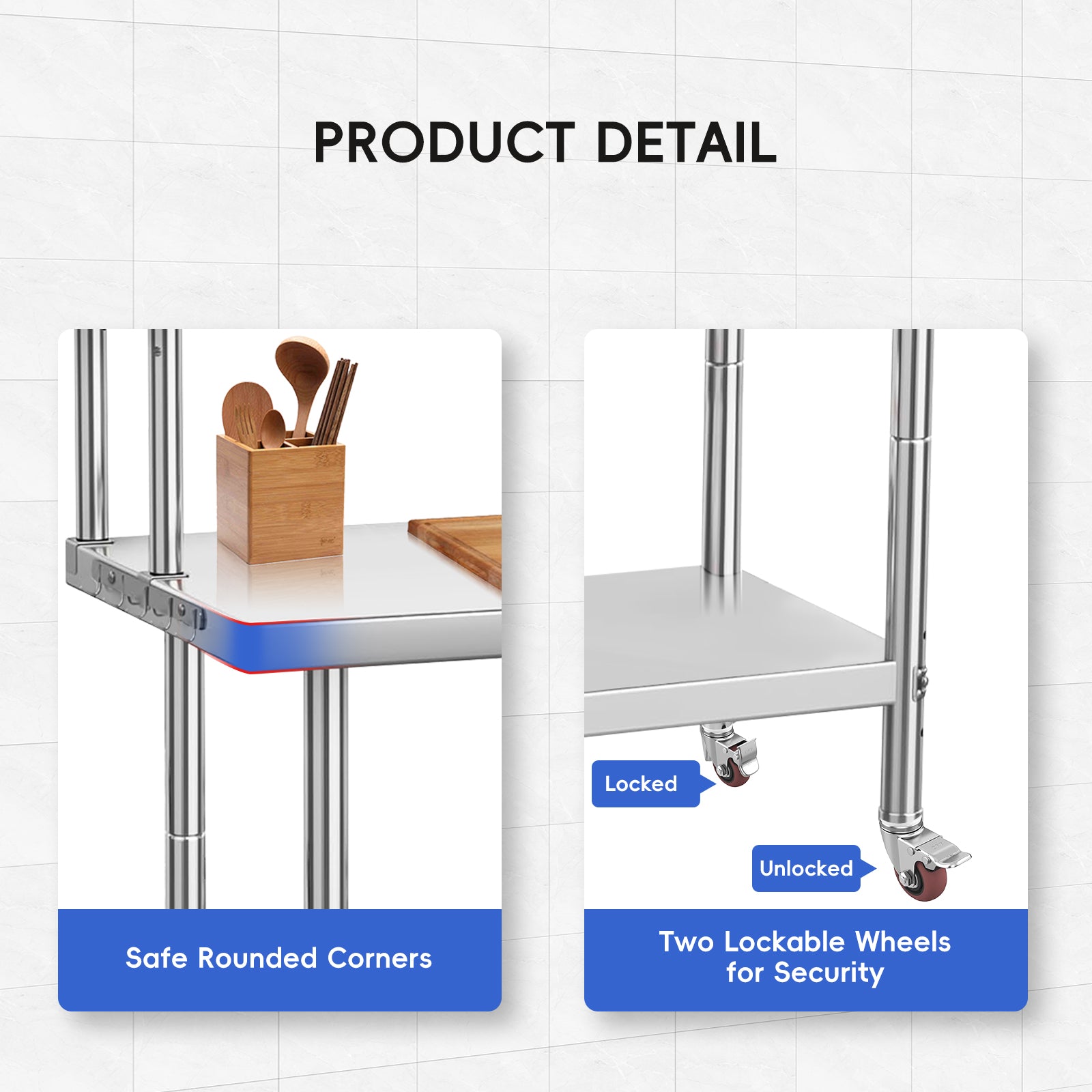 Garvee 36"L x 24"W x 55"H Stainless Steel Work Table，Heavy Duty Adjustable Shelf & Hooks,High Bearing Capacity, Removable Shelves for Kitchen, Garage, Restaurant