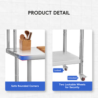 Garvee 36"L x 24"W x 55"H Stainless Steel Work Table，Heavy Duty Adjustable Shelf & Hooks,High Bearing Capacity, Removable Shelves for Kitchen, Garage, Restaurant