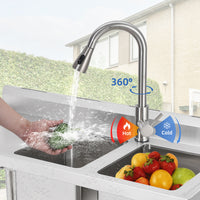 Garvee 39"W x 18"D x 40"H Freestanding 2-Bowl Sink - Stainless Steel Utility Kitchen Sink with Faucet, Drainboard, Workbench, and Storage Shelves for Restaurant, Cafe, Bar, Hotel, Garage, Laundry Room