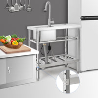 Garvee 30"W x 16"D x 30"H Freestanding Outdoor Utility Sink - Stainless Steel Single Bowl Sink with Faucet, Drainboard, and Storage Shelves for Restaurants, Cafes, Bars, Hotels, Garages, and Laundry Rooms