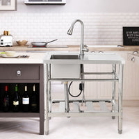 Garvee 30"W x 16"D x 30"H Freestanding Outdoor Utility Sink - Stainless Steel Single Bowl Sink with Faucet, Drainboard, and Storage Shelves for Restaurants, Cafes, Bars, Hotels, Garages, and Laundry Rooms