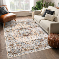 Garvee Oriental Orange 5x7 Machine Washable Rug Bedroom Rug Vintage Distressed Rug with Rubber Backing Stain Resistant Oriental Throw Floor Cover Traditional Rug Carpet for Living Room Dining Room Home