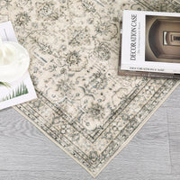 Garvee Persian Antique Beige 6x9 Ultra-Thin Rug, Vintage Floral Distressed Rug Tribal Floral Printed Rug Washable Rug Non Slip Foldable Rug for Living Room Bedroom Nursery Home Office Low Pile Non-Shedding Rug