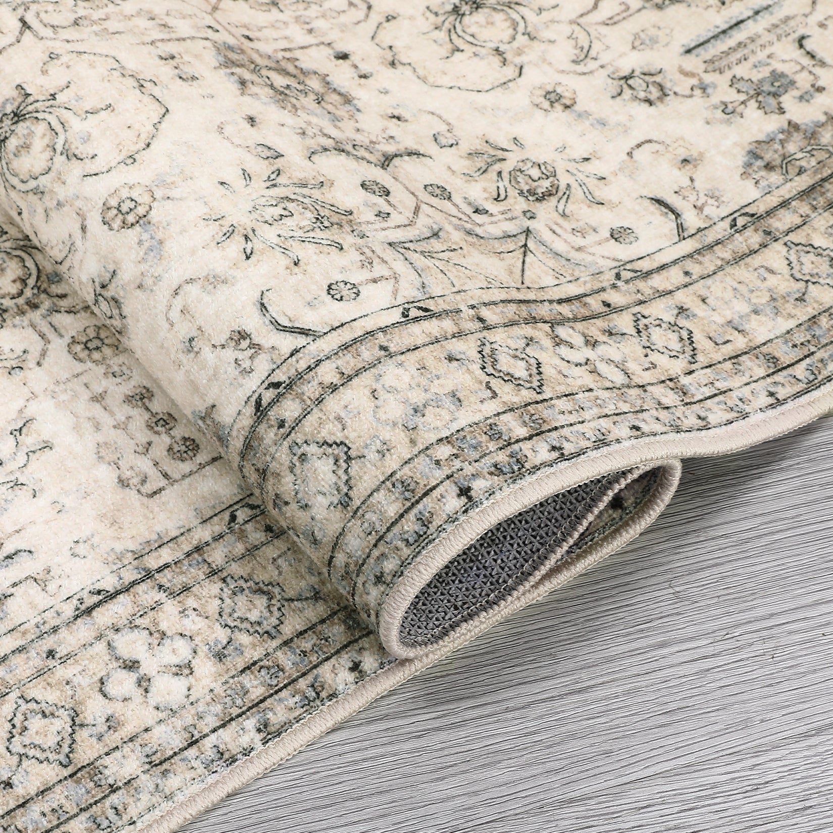 Garvee Persian Antique Beige 6x9 Ultra-Thin Rug, Vintage Floral Distressed Rug Tribal Floral Printed Rug Washable Rug Non Slip Foldable Rug for Living Room Bedroom Nursery Home Office Low Pile Non-Shedding Rug