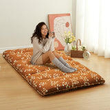 Garvee Japanese Futon Mattress, Twin Size Futon Floor Mattress Japanese Style Floral Pattern Mattress for Floor, Tatami Mat, Sleeping Mattress Pad for Camping Travel, Bouquet - Brick Red