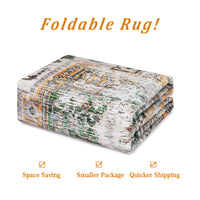 Garvee Area Rug 4x6 Washable Rug Vintage Print Rug Indoor Floor Cover Distressed Carpet Ultra Thin Rug Foldable Chenille Rug for Home Entryway Bedroom Living Room, Green, 4' x 6'