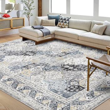 Garvee Blue 10x13 Vintage Area Rug Brown Washable Rug Living Room Rug Bedroom Rug Indoor Carpet Tribal Distressed Rug Retro Accent Throw Rug