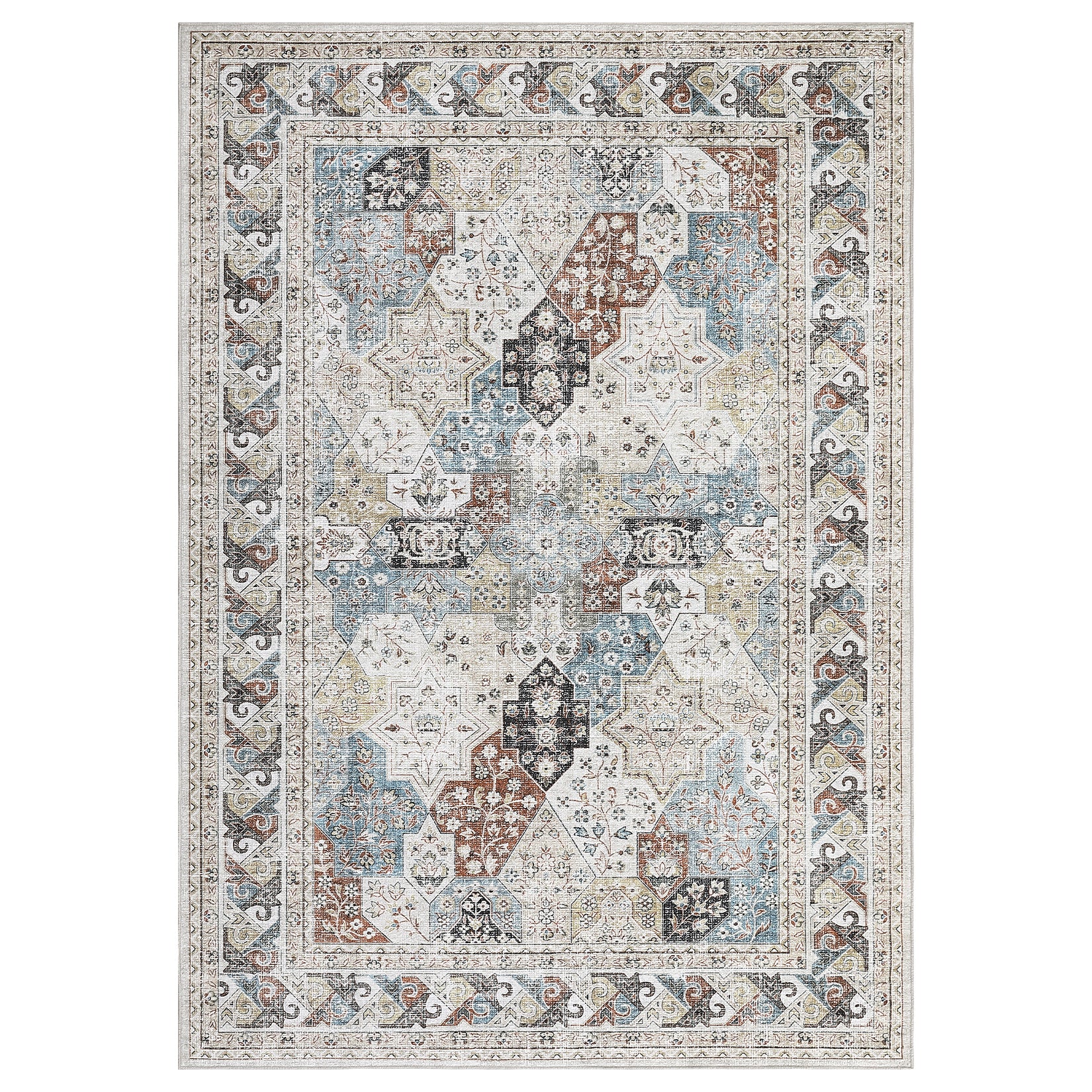 Garvee Vintage Area Rug Colorful Washable Rug Living Room Rug Bedroom Rug Indoor Carpet Tribal Distressed Rug Retro Accent Throw Rug