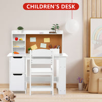 Garvee Kids Wooden Study Desk & Chair Set with Bulletin Board, Cabinets and Bookshelf Suitable for Age 3-10, White