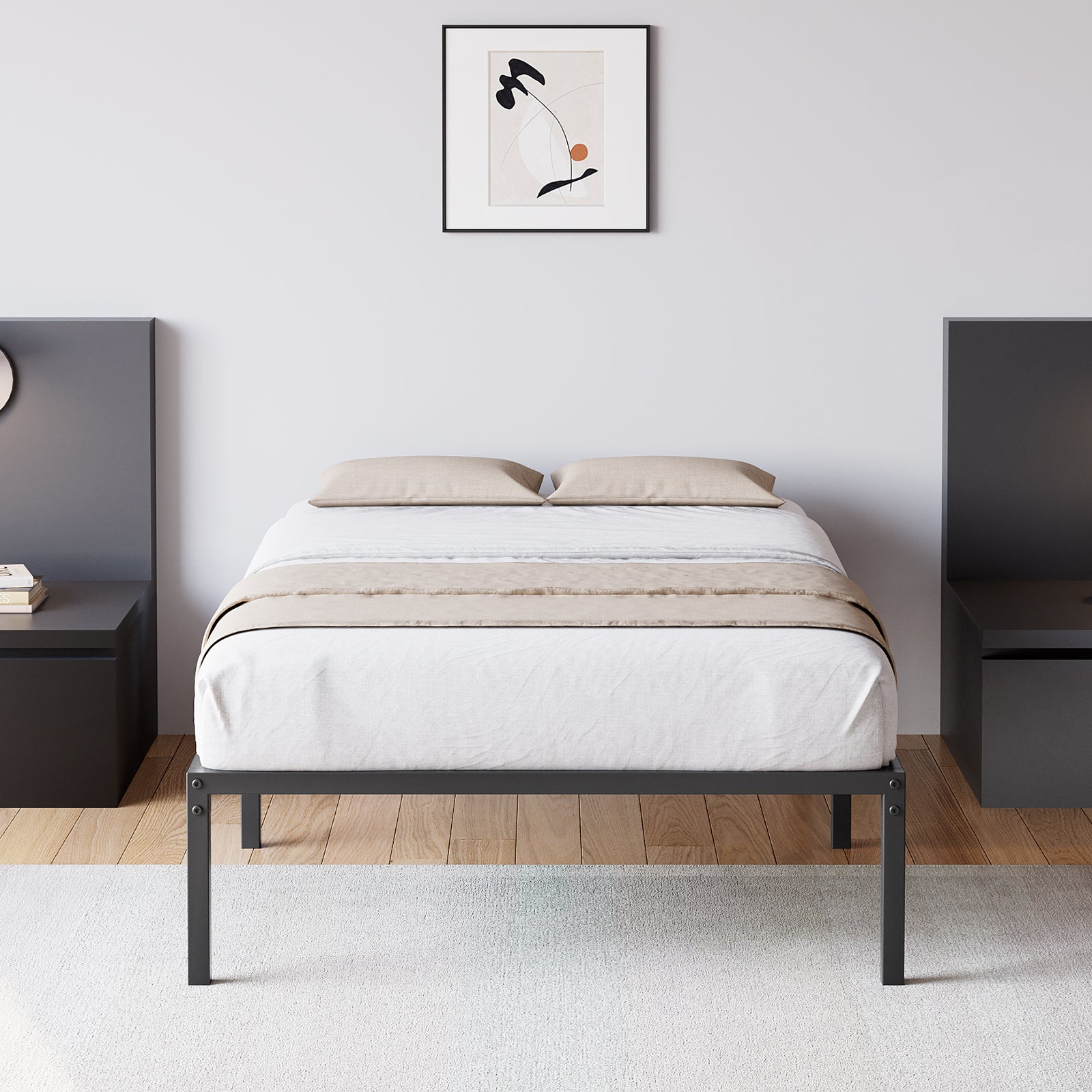Garvee Twin Size Bed Frame with Steel Slat Support, 14 Inch Heavy Duty Metal Platform Bed Frame Twin Size, Easy Assembly, Ample Storage Space, Noise-Free Design, Black