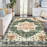 Garvee Area Rug 4x6 Washable Soft Rug Vintage Distressed Rug Ultra-Thin Throw Rug Non Slip Living Room Rug Indoor Floor Cover for Dining Room Bedroom, Green - Green