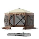 Garvee Pop-Up Hexagon Gazebo, Outdoor Camping Tent, Screen Shelter Tent, Portable Carry Bag，Fiber Poles, Guy Rope and Ground Pegs for Patio, Lawn, Backyard,Brown + Beige - Brown