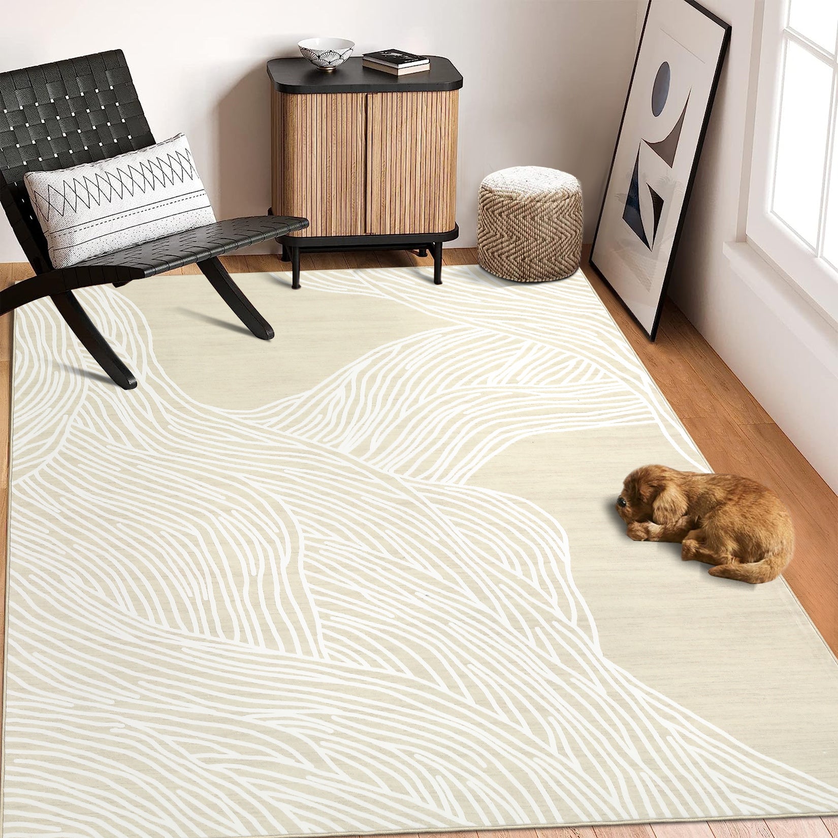 Garvee Modern Camel 10x13 Washable Rugs for Living Room Modern Bedroom Rug Aesthetic Beige Rug Large Area Rug Non Slip Throw Rugs Soft Faux Wool Low Pile Stain Resistant Carpet for Dining Room 10'x13' Beige