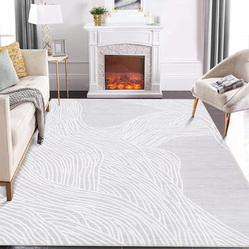 Garvee Modern Light Grey 9x12 Geometric Area Rug, Washable Non Slip Stain Resistant Carpet for Living Room Bedroom Office Dining