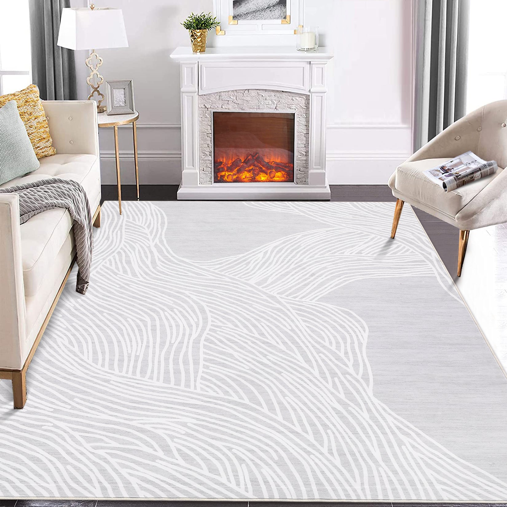 Garvee Modern Light Grey 9x12 Geometric Area Rug, Washable Non Slip Stain Resistant Carpet for Living Room Bedroom Office Dining