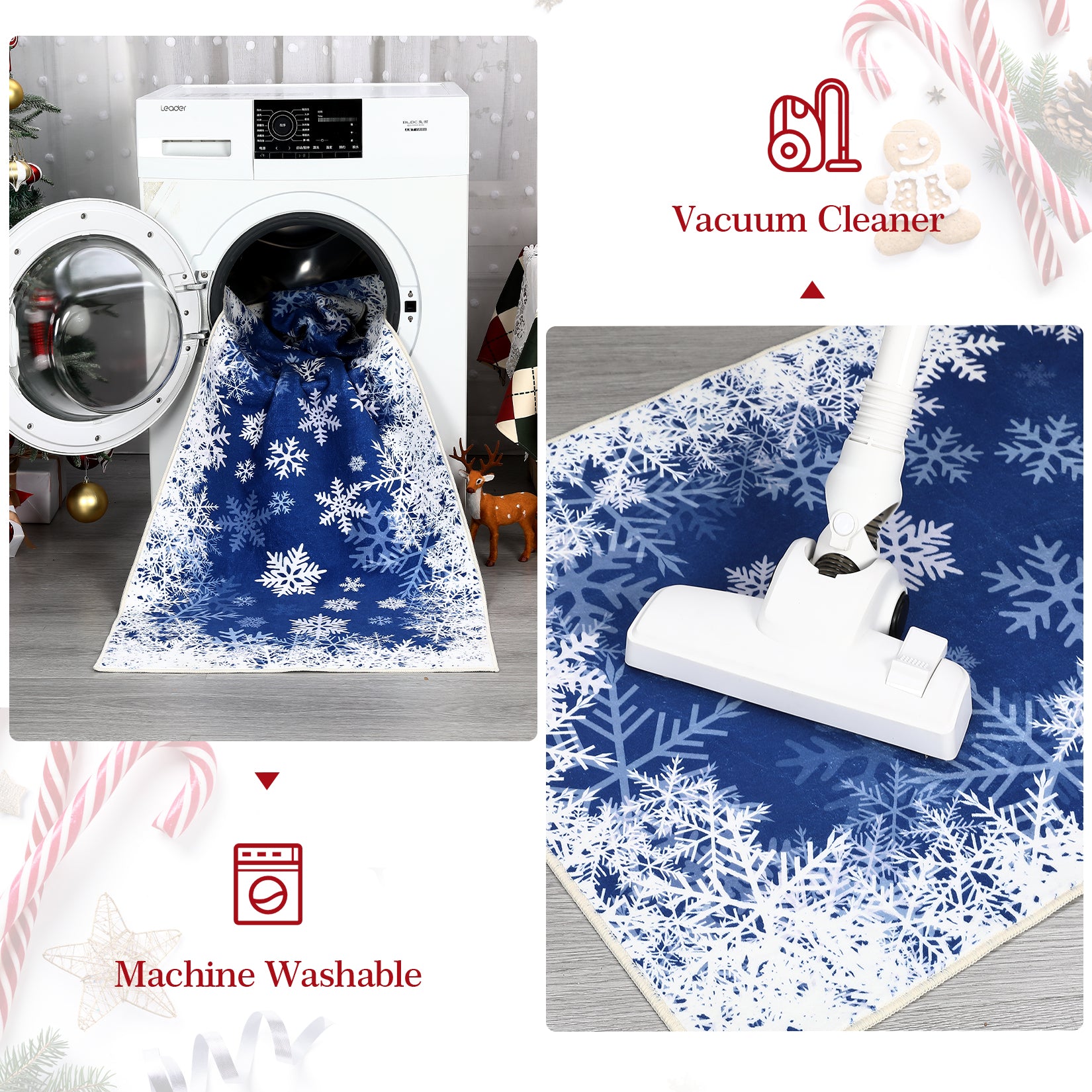 Garvee Christmas Area Rug 10x13 Snowflake Print Non-Slip Ultra Thin Stain Resistant Machine Washable Blue Living Room Decor