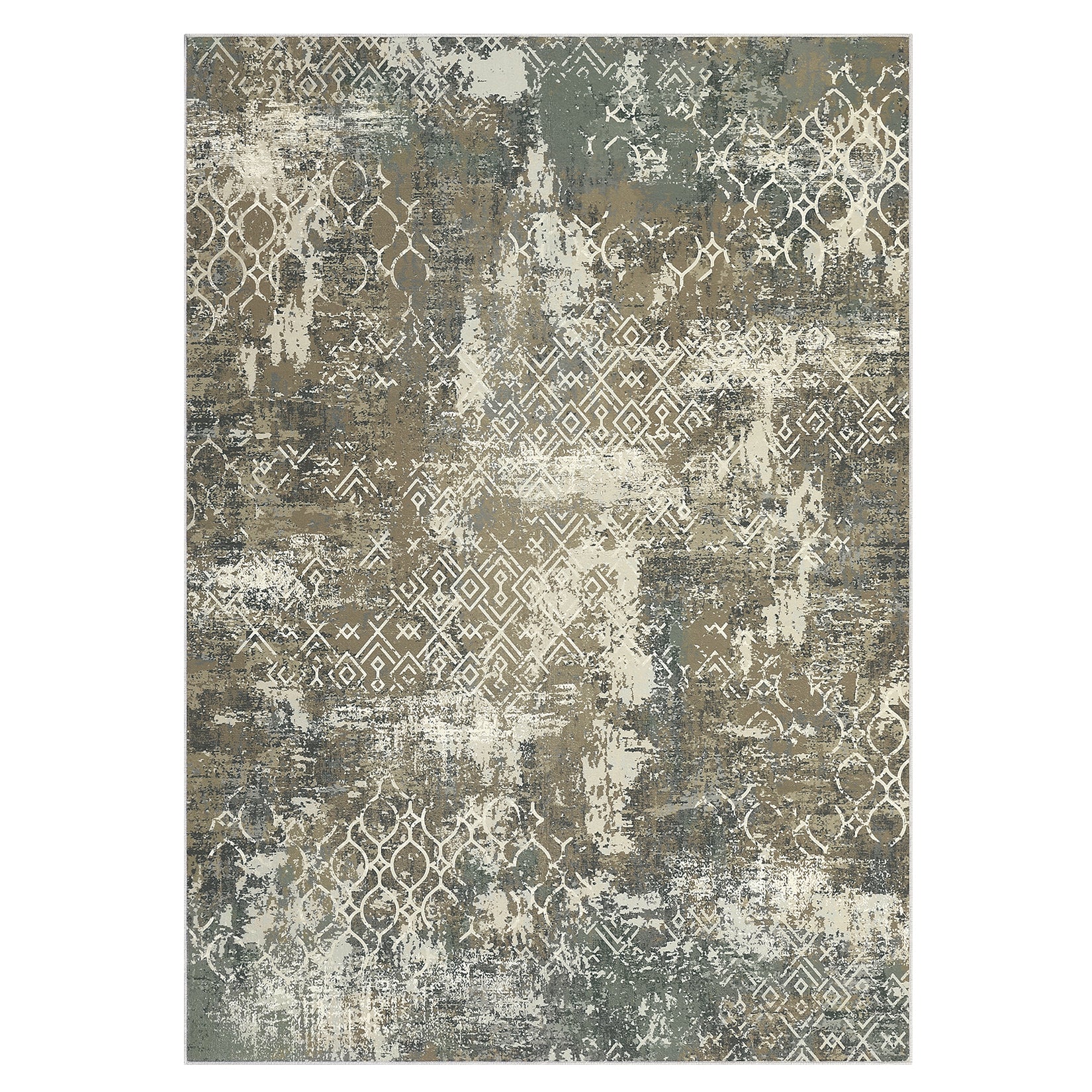 Garvee Large Area Rug 10x13 Abstract Rug Machine Washable Area Rug Non Slip Low Pile Rugs Lightweight Rug for Bedroom Living Room, Camel/Green