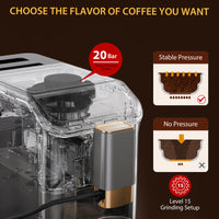 Garvee Best fully automatic espresso machine, Espresso Coffee Machines With Milk Frother Steam Wand, Insulated Milk Container for Cappuccino, Latte, Espresso Maker (20 bar, Gold)