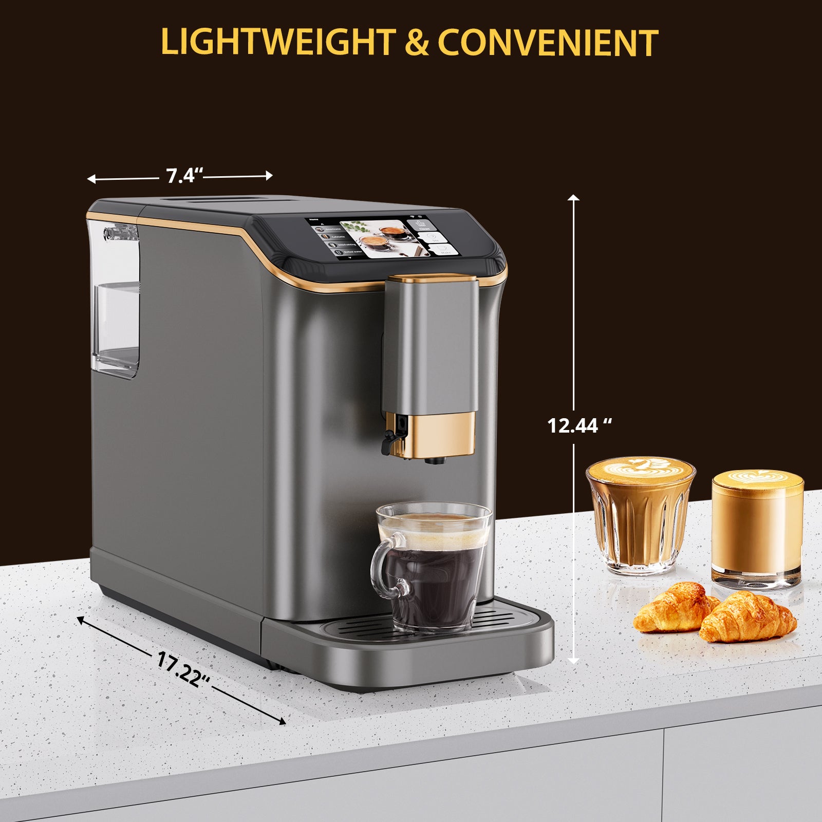 Garvee Best fully automatic espresso machine, Espresso Coffee Machines With Milk Frother Steam Wand, Insulated Milk Container for Cappuccino, Latte, Espresso Maker (20 bar, Gold)