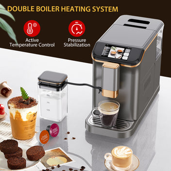 Garvee Best fully automatic espresso machine, Espresso Coffee Machines With Milk Frother Steam Wand, Insulated Milk Container for Cappuccino, Latte, Espresso Maker (20 bar, Gold)