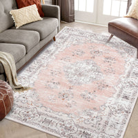 Garvee Washable Rugs 10x13 Rugs for Living Room Vintage Floral Carpet Non-Slip Bedroom Rug Soft Low Pile Indoor Distressed Floor Carpet, Pink