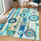 Garvee Large Washable Living Room Rugs 10x13 Modern Abstract Accent Carpet with Non-Slip Backing, Contemporary Low Pile Area Rugs, Stain-Resistant Geometric Indoor Mat for Bedroom, Blue Green - Blue