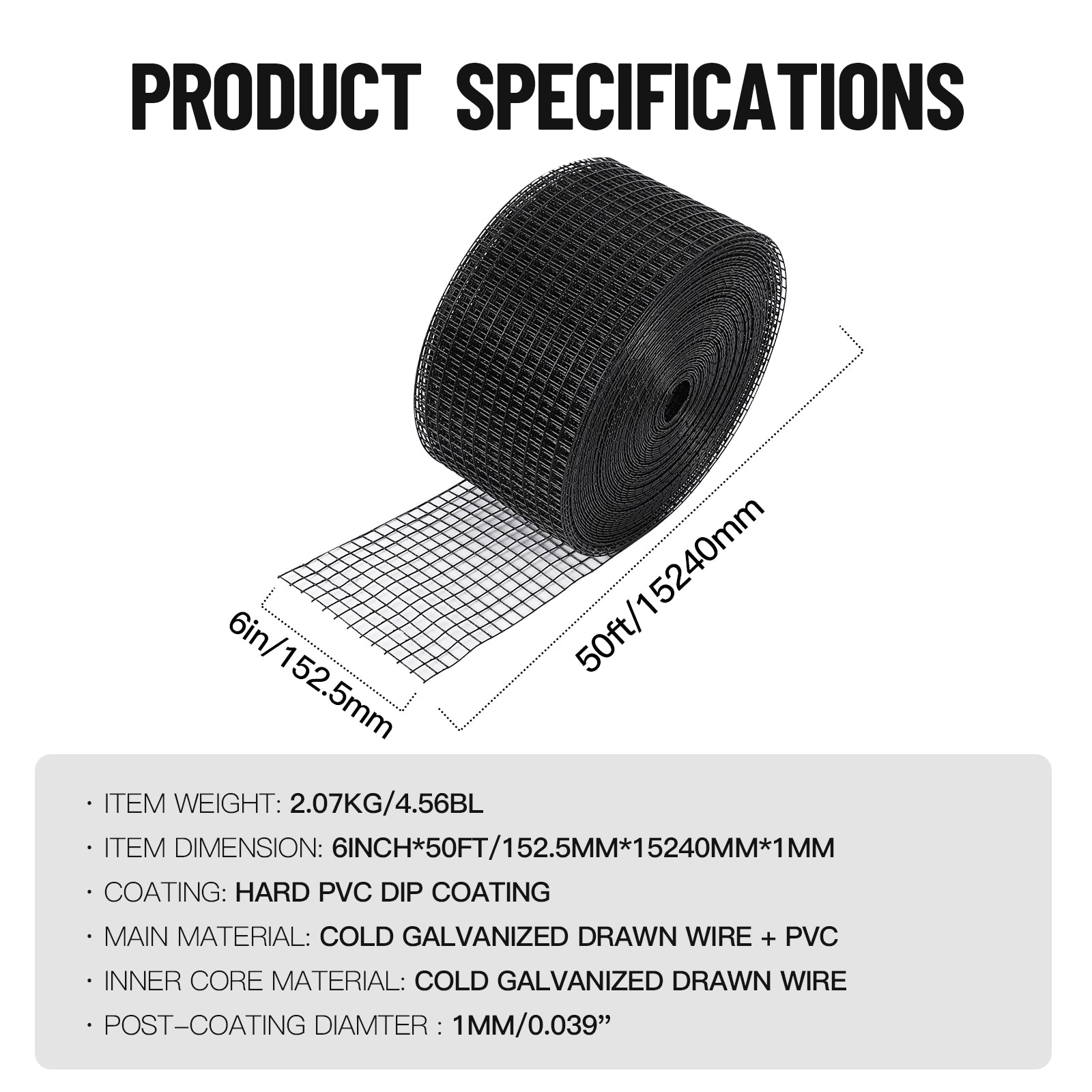 Garvee 6in x 50ft Bird Mesh Guard Livestock Chicken& Solar Panel Fencing – Galvanized Steel Wire Screen with PVC Coating, Durable & Easy to Install