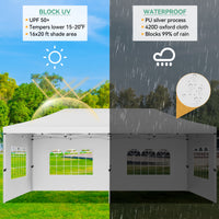 Garvee 10x20 Pop Up Canopy Tent with Awning, 10x20 Tents with 5 Removable Sidewalls, Commercial Heavy Duty Canopy Tents for Parties with Roller Bag, Upgraded Thickened Legs, 6 Sand Bags, White