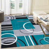 Garvee Modern Turquoise 10x13 Geometric Large Washable Rug, Non Slip Low Pile Stain Resistant Carpet for Living Room