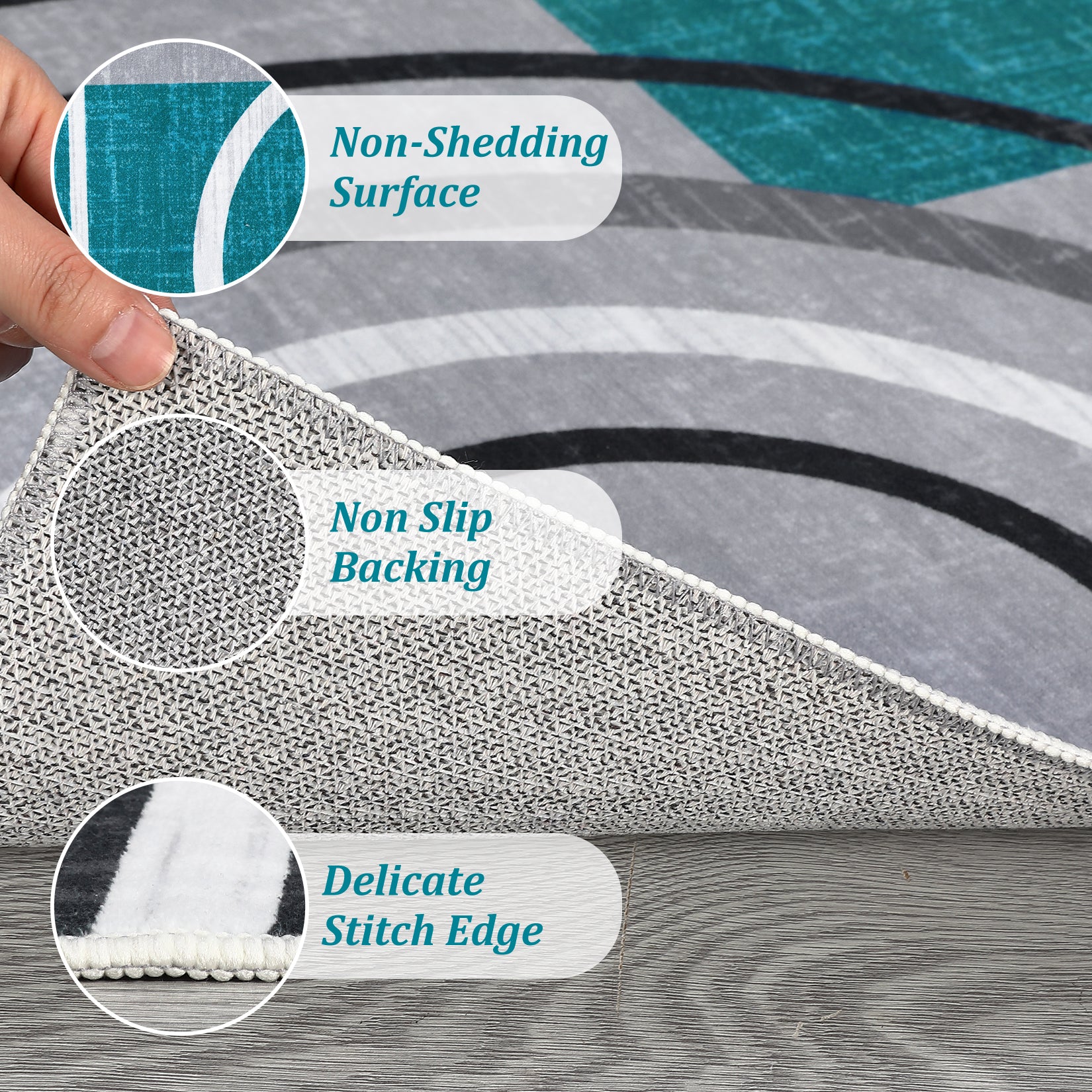 Garvee Modern Turquoise 10x13 Geometric Large Washable Rug, Non Slip Low Pile Stain Resistant Carpet for Living Room