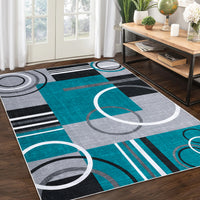 Garvee Modern Turquoise 10x13 Geometric Large Washable Rug, Non Slip Low Pile Stain Resistant Carpet for Living Room