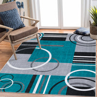 Garvee Modern Turquoise 10x13 Geometric Large Washable Rug, Non Slip Low Pile Stain Resistant Carpet for Living Room