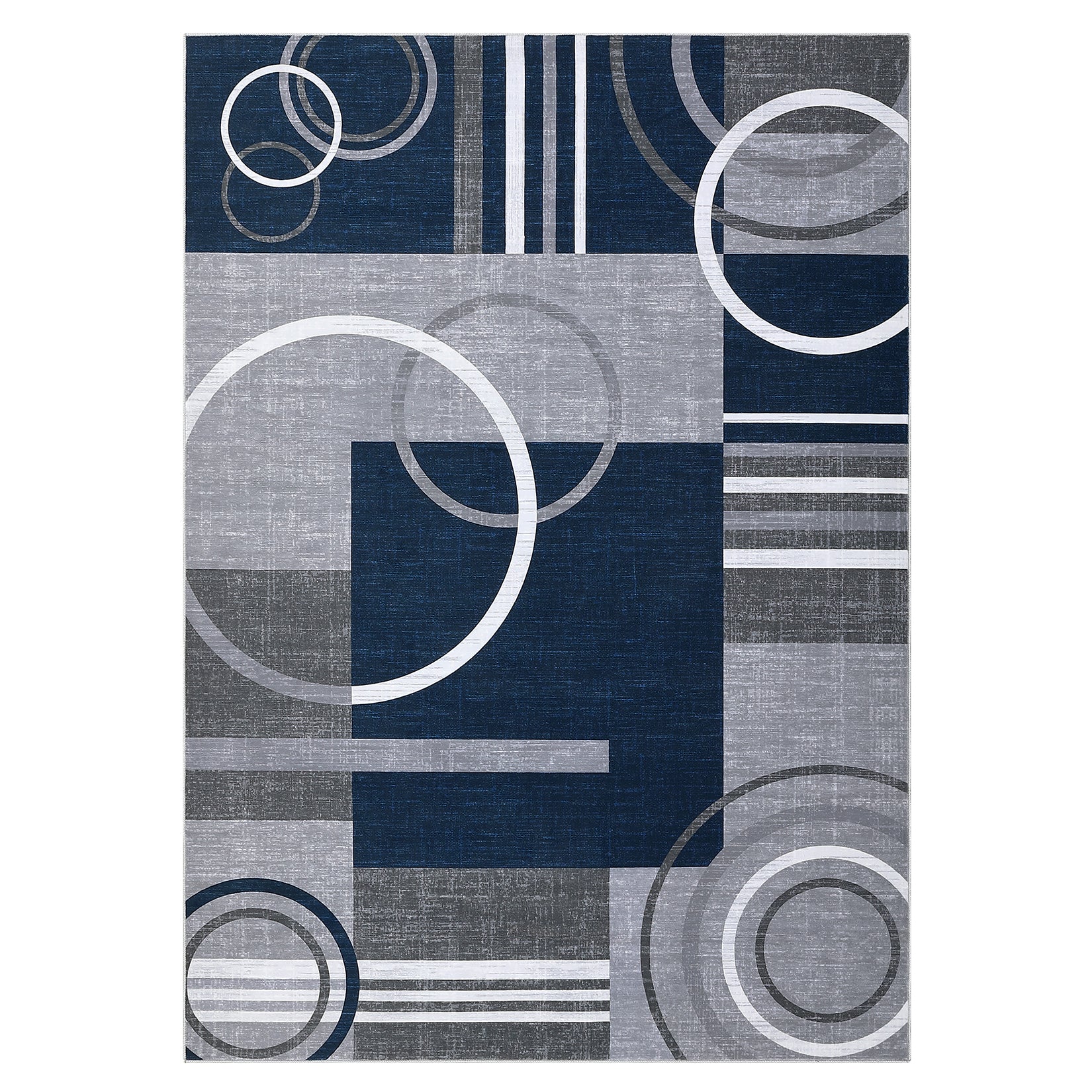 Garvee Modern Navy Blue 8x10 Geometric Washable Rug, Non Slip Low Pile Stain Resistant Carpet for Living Room & Bedroom