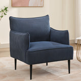 Garvee Mid Century Accent Chair, Comfy Living Room Chair Armchair Blue Fabric Sofa Chair for Bedroom, Modern Accent Chair with Arms and Metal Legs for Office Study, Vintage Reading Room Sofa - Blue