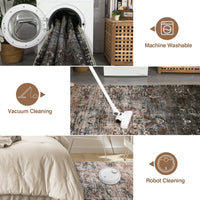 Garvee Area Rug 5x7, Washable Ombre Print Vintage Distressed Ultra-Thin Bedroom Living Room Accent Rug, Low Pile Non-Slip Area Rug Floor Carpet for Dining Room Home, Brown Multi