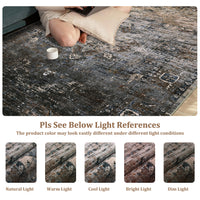 Garvee Area Rug 5x7, Washable Ombre Print Vintage Distressed Ultra-Thin Bedroom Living Room Accent Rug, Low Pile Non-Slip Area Rug Floor Carpet for Dining Room Home, Brown Multi