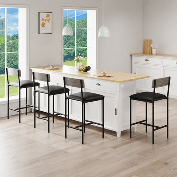 Garvee 25.5 Inches Bar Stools Set of 4 with Footrest, PU Upholstered, Back Support, Easy Assembly, for Kitchen Counter Island, Gray