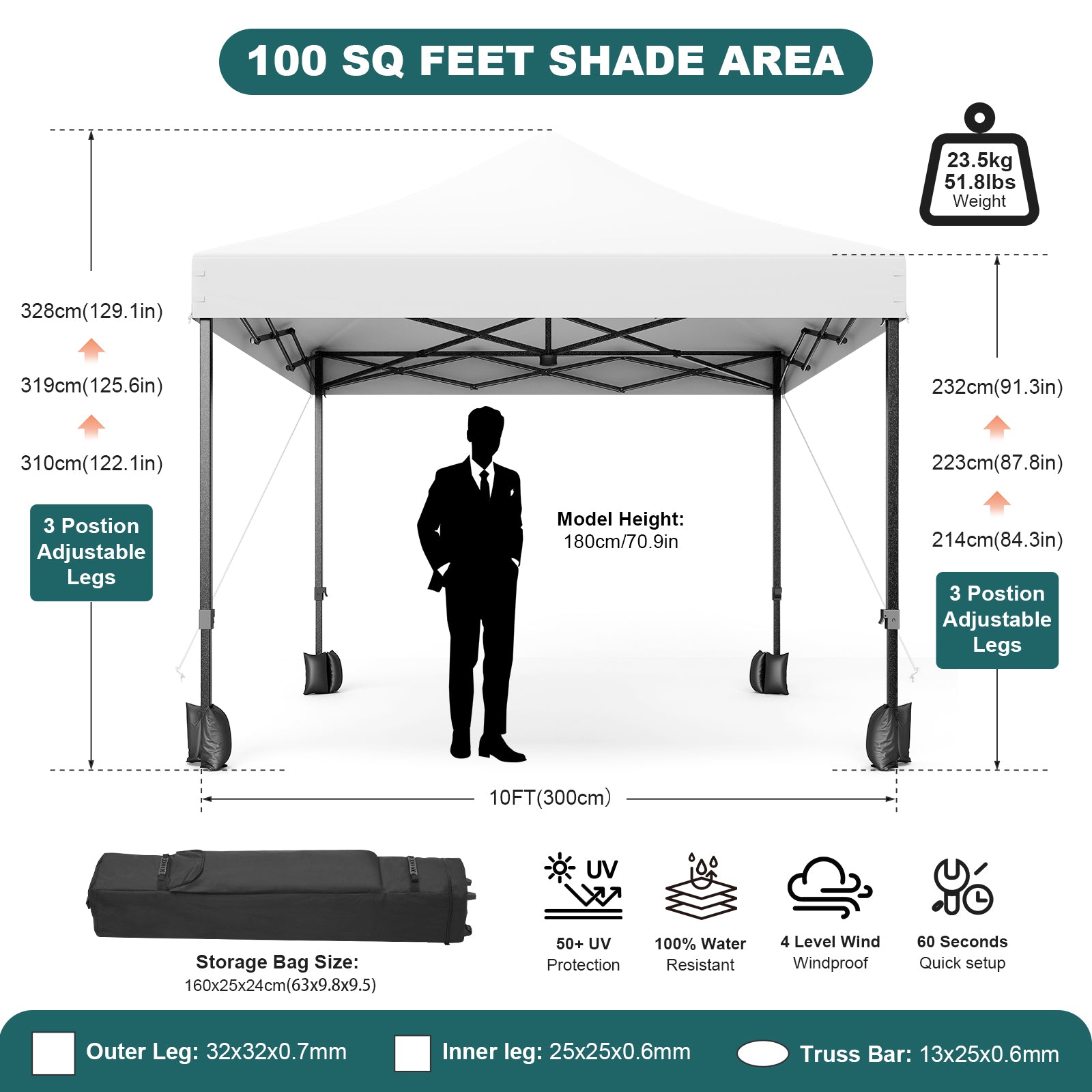 Garvee 10x10 Commercial Canopy Tent – Waterproof 500D with Steel Frame & Sandbags for Outdoor Events (White)