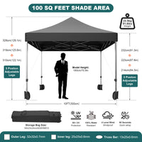 Garvee Commercial Canopy Tent, 10x10 Pop Up Canopy Tent Heavy Duty 500D Waterproof with Roller Bag & 4 Sandbag for Outdoor Camping Stall Party Event (Black)