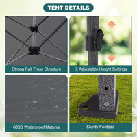 Garvee Commercial Canopy Tent, 10x10 Pop Up Canopy Tent Heavy Duty 500D Waterproof with Roller Bag & 4 Sandbag for Outdoor Camping Stall Party Event (Black)