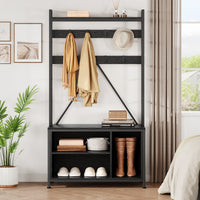 Garvee Coat Rack Shoe Bench Industrial Hall Tree Storage Bench with 3 Storage Cubbies and 8 Hooks Freestanding Entryway Coat Rack with Shoe Storage