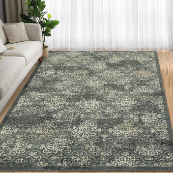 Garvee Large Throw Rugs for Living Room 10x13, Vintage Washable Rugs for Bedroom Non Slip Entryway Rugs, Moroccan Soft Rubber Backing Low Pile Printed Carpet for Bedside Kitchen, Olive Green