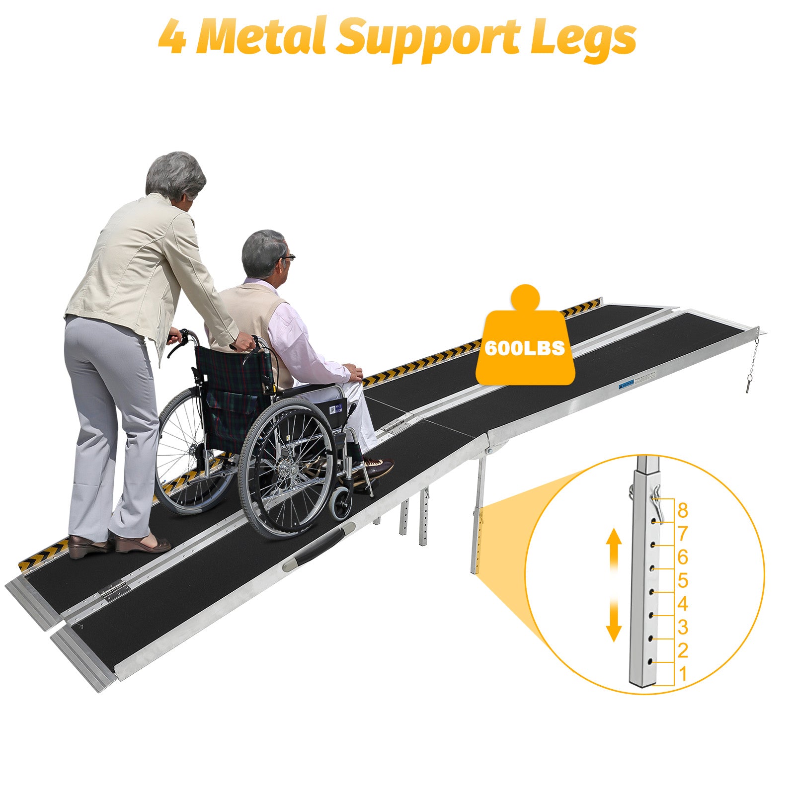 Garvee 9FT Portable Wheelchair Ramp, 600 lb Folding Aluminum Ramp with Non-Slip Surface for Steps & Doorways