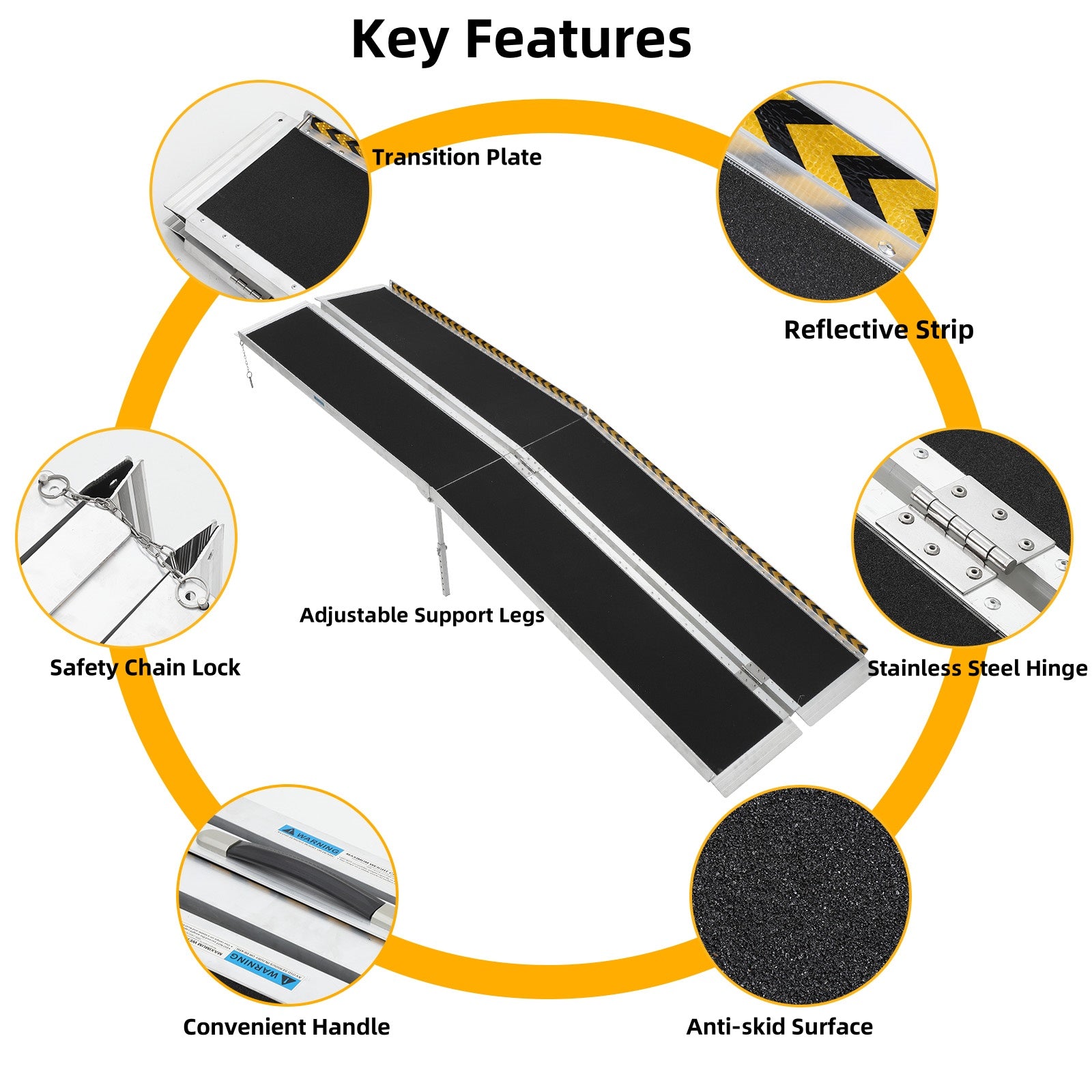 Garvee 9FT Portable Wheelchair Ramp, 600 lb Folding Aluminum Ramp with Non-Slip Surface for Steps & Doorways
