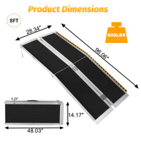 Garvee 8FT Portable Aluminum Wheelchair Ramp for Steps with Non-Skid Surface, Reflective Strips, Foldable Design, 600 Lbs Capacity, Home and Travel Use