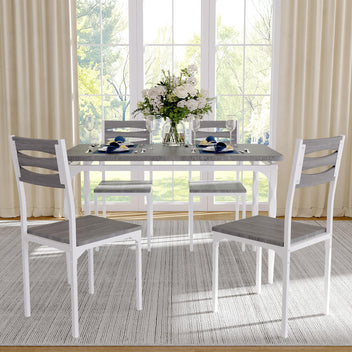 Garvee 5 Piece Industrial Dining Table and Chair Set with Spiral-Patterned Legs for Kitchen and Dining Room, Grey