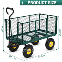 Garvee Heavy Duty Steel Garden Cart 1100 LBS Load 3-in-1 Design 10" Pneumatic Tires 180° Rotating Handle Removable Sides for Farm Yard