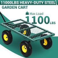 Garvee Heavy Duty Steel Garden Cart 1100 LBS Load 3-in-1 Design 10" Pneumatic Tires 180° Rotating Handle Removable Sides for Farm Yard
