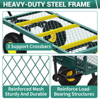 Garvee Heavy Duty Steel Garden Cart 1100 LBS Load 3-in-1 Design 10" Pneumatic Tires 180° Rotating Handle Removable Sides for Farm Yard