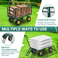 Garvee Heavy Duty Steel Garden Cart 1100 LBS Load 3-in-1 Design 10" Pneumatic Tires 180° Rotating Handle Removable Sides for Farm Yard
